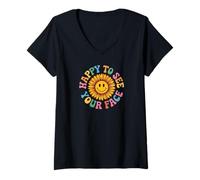 Mujer Retro Happy Teacher Back To School Camiseta Cuello V