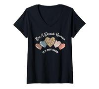 Mujer Retro Heart Be Kind Decent Human Not Hard Kindness Vintage Camiseta Cuello V