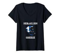 Mujer Retro Heraklion Grecia Bandera de Grecia Envejecida Camiseta Cuello V