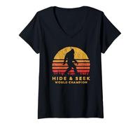 Mujer Retro Hide & Seek World Champ Bigfoot Sun Believe! Camiseta Cuello V