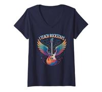 Mujer Retro I Teach Rock Stars Profesor Coro Escuadrón Música Motivar Camiseta Cuello V