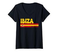 Mujer Retro Ibiza Ciudad España Vintage Estética Verano Vacaciones Camiseta Cuello V