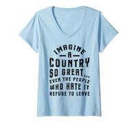 Mujer Retro Imagine un país Tan Grande Cita patriótica Camiseta Cuello V