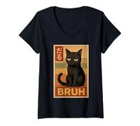 Mujer Retro Japanese Anime Manga Funny Cat Bruh Camiseta Cuello V