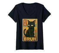 Mujer Retro Japanese Anime Manga Funny Cat Bruh Camiseta Cuello V