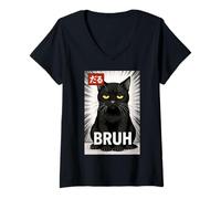 Mujer Retro Japanese Anime Manga Funny Cat Bruh Camiseta Cuello V