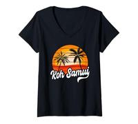 Mujer Retro KOH Samui Sunset Palmeras Vintage Viaje Diseño Camiseta Cuello V