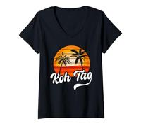 Mujer Retro KOH Tao Atardecer Palmeras Vintage Viaje Diseño Camiseta Cuello V