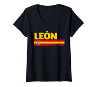 Mujer Retro LEÓN Ciudad España Vintage Estética Vacaciones de Verano Camiseta Cuello V
