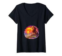 Mujer Retro León Océano Puesta del Sol Majestad Camiseta Cuello V