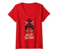 Mujer Retro Let's GO Red Team Field Day Summer Camp Competición Camiseta Cuello V