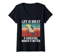Mujer Retro Life Is Great Un pájaro cacatúa lo Hace Mejor Camiseta Cuello V