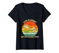 Mujer Retro Life Is Short Come Pistachos Primer Amante del Pistacho Camiseta Cuello V