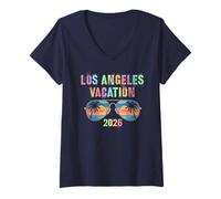Mujer Retro LOS Angeles Vacation 2026 Viaje Crucero Vacay Matching Camiseta Cuello V