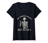 Mujer Retro: Los horrores persisten, pero yo también hago humor Skeleton Design Camiseta Cuello V