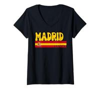 Mujer Retro Madrid Ciudad España Vintage Estética Vacaciones de Verano Camiseta Cuello V