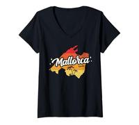 Mujer Retro Mallorca Isla España Verano Vacaciones Playa Vintage Camiseta Cuello V