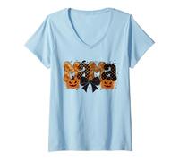 Mujer Retro Mama Calabaza Halloween Coqueta Spooky Mama Halloween Camiseta Cuello V
