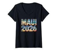 Mujer Retro MAUI 2026 Vacaciones Swim Trip Cumpleaños Familia Tripulación Camiseta Cuello V