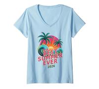 Mujer Retro Mejor Verano DE LA Historia 2026 Campamento de Vacaciones Viaje Surf Beach Camiseta Cuello V