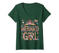 Mujer Retro Mermaid Girl Cruising Vacaciones Viaje Nadador Seguridad Camiseta Cuello V