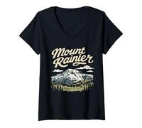 Mujer Retro Mount Rainier National Park Vintage Style 80s PNW Camiseta Cuello V