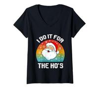Mujer Retro Navidad Funny Santa Claus Camisa I do it for The Ho'S Camiseta Cuello V
