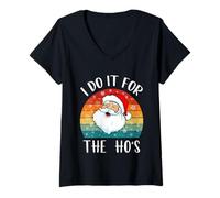Mujer Retro Navidad Funny Santa Claus Camisa I do it for The Ho'S Camiseta Cuello V