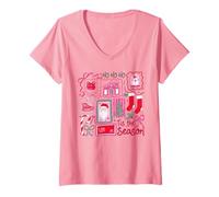 Mujer Retro Navidad Patchwork Holiday Ho Ho Ho Tis The Season Camiseta Cuello V