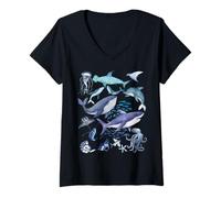 Mujer Retro Ocean Wildlife - Shark, Fish & Octopus Vibes Camiseta Cuello V