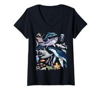 Mujer Retro Ocean Wildlife - Shark, Fish & Octopus Vibes Camiseta Cuello V