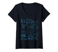 Mujer Retro Ocean Wildlife - Shark, Fish & Octopus Vibes Camiseta Cuello V