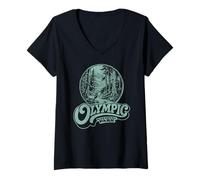Mujer Retro Olympic National Park Vintage Style 80s PNW Camiseta Cuello V