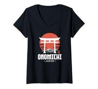 Mujer Retro Onomichi Japón Torii Gate Japanese Kanji Souvenir Camiseta Cuello V