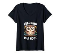 Mujer Retro Owl Learning es una excelente educación Vintage Camiseta Cuello V