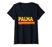 Mujer Retro Palma Ciudad España Vintage Estética Verano Vacaciones Camiseta Cuello V