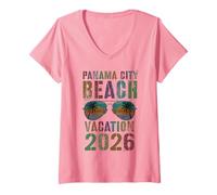 Mujer Retro Panama City Beach Vacation 2026 Viaje Crucero Vacay Camiseta Cuello V