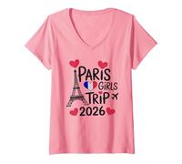 Mujer Retro Paris Girls Trip 2026 Vacaciones Familiares Las Mejores Vacaciones de Todos los Tiempos Camiseta Cuello V