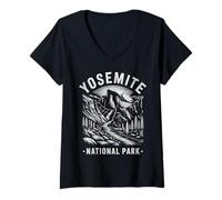 Mujer Retro Parque Nacional Yosemite Vintage Half Dome Campo de Senderismo Camiseta Cuello V