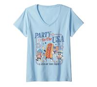 Mujer Retro Party In The USA Hot Dog Flag USA 4th of July Party Camiseta Cuello V