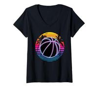 Mujer Retro Playa Palma Baloncesto Cesta Aro Jugador Camiseta Cuello V