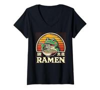 Mujer Retro Puesta Del Sol Arte Japonés Fideos Amante Fideos Vida Silvestre Camiseta Cuello V