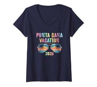 Mujer Retro Punta Cana Vacation 2026 Viaje Crucero Viaje Coincidencia Camiseta Cuello V