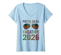 Mujer Retro Punta Cana Vacation 2026 Viaje Crucero Viaje Coincidencia Camiseta Cuello V