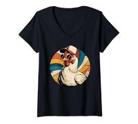 Mujer Retro Remolino Pollo Gafas De Sol Pollos Camiseta Cuello V