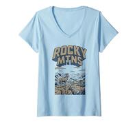 Mujer Retro Rocky Mountains National Park Vintage Style 80s Camiseta Cuello V
