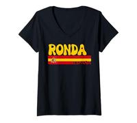 Mujer Retro Ronda Ciudad España Vintage Estética Verano Vacaciones Camiseta Cuello V
