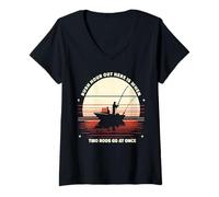 Mujer Retro Rush Hour Aquí Cuando Dos Cañas A La Vez Divertido Pesca Camiseta Cuello V
