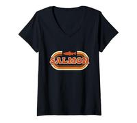 Mujer Retro Salmon River Fishing Vibe Camiseta Cuello V