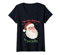 Mujer Retro Santa Claus Bubble Gum Tis The Season To Get Jolly Camiseta Cuello V